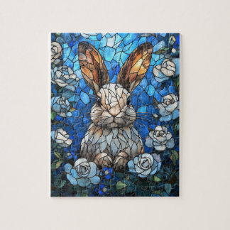 Stained Glass Bunny with White Roses – Jigsaw Puzz Jigsaw Puzzle