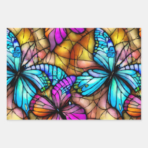 Stained Glass Butterflies Wrapping Paper Sheet