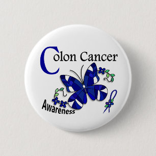 Stained Glass Butterfly 2 Colon Cancer 6 Cm Round Badge