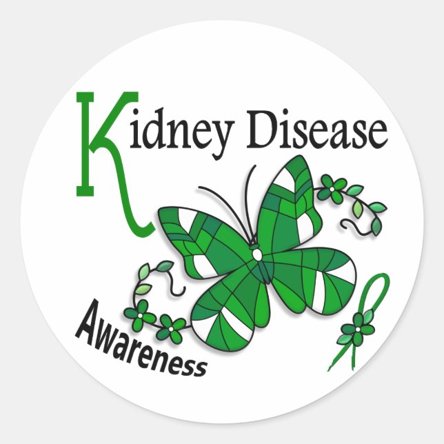 Stained Glass Butterfly 2 Kidney Disease Classic Round Sticker (Front)