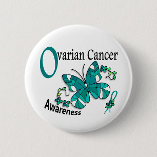Stained Glass Butterfly 2 Ovarian Cancer 6 Cm Round Badge