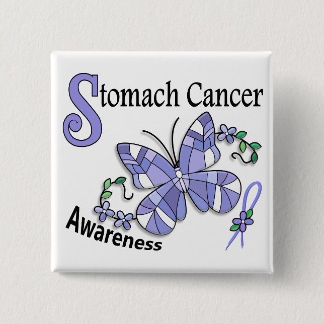 Stained Glass Butterfly 2 Stomach Cancer 15 Cm Square Badge (Front)