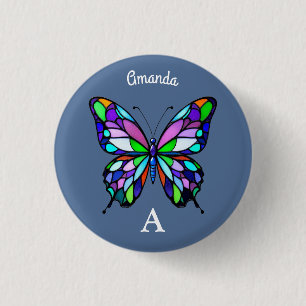 Stained Glass Butterfly 3 Cm Round Badge