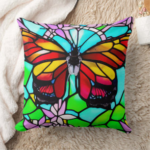 Stained Glass Butterfly Art Cushion