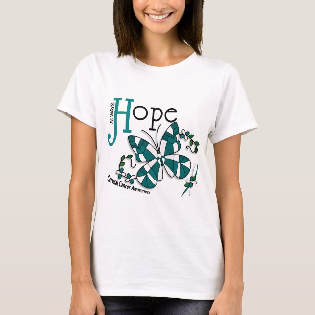Stained Glass Butterfly Cervical Cancer T-Shirt (Front)