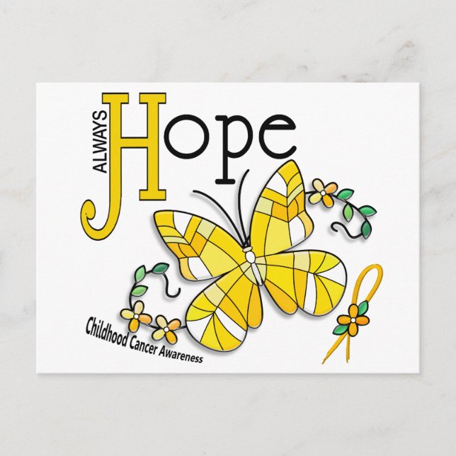 Stained Glass Butterfly Childhood Cancer Postcard (Front)