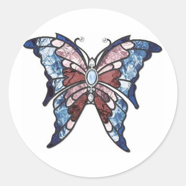 Stained Glass Butterfly Classic Round Sticker (Front)