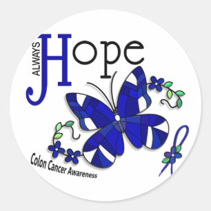 Stained Glass Butterfly Colon Cancer Classic Round Sticker