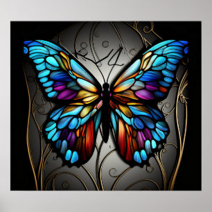 stained glass butterfly, colourful poster, intrica poster