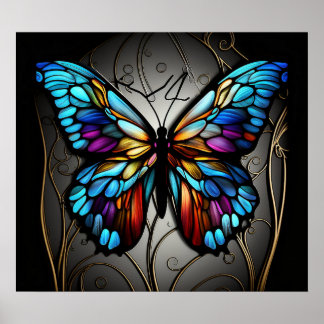 stained glass butterfly, colourful poster, intrica poster