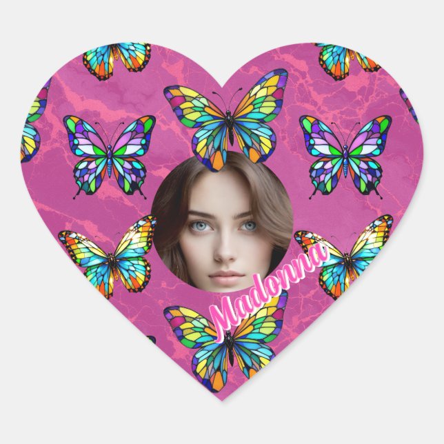 Stained Glass Butterfly Heart Sticker (Front)
