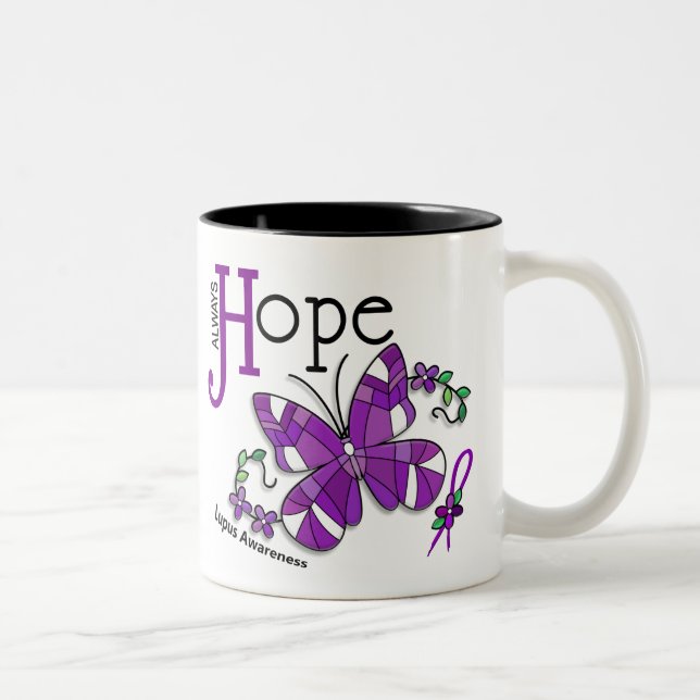 Stained Glass Butterfly Lupus Two-Tone Coffee Mug (Right)