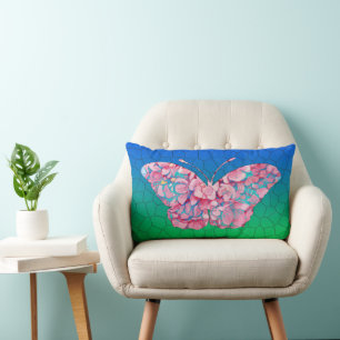 Stained Glass Butterfly on Mosaic Gradient   Lumbar Cushion