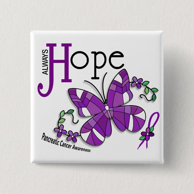 Stained Glass Butterfly Pancreatic Cancer 15 Cm Square Badge (Front)