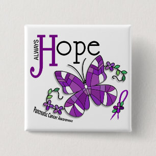 Stained Glass Butterfly Pancreatic Cancer 15 Cm Square Badge