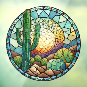 Stained Glass Cactus Desert Sunset Suncatcher Window Cling