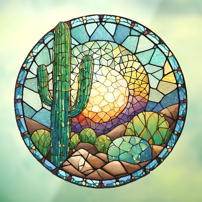 Stained Glass Cactus Desert Sunset Suncatcher Window Cling (Sheet 3)
