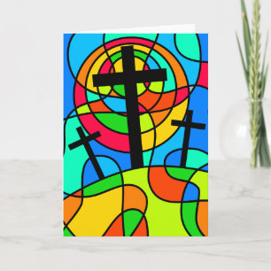 Stained Glass Calvary Cross Holiday Card