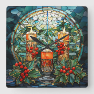 Stained Glass Candles Wall Clock