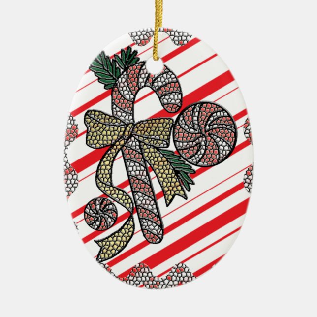 Stained Glass Candy Cane Ceramic Tree Decoration (Front)