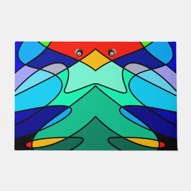 Stained Glass Cardinal Abstract Design Doormat (Front)