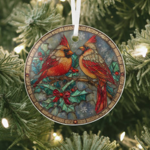 Stained Glass Cardinal Christmas Magic Tree Decoration