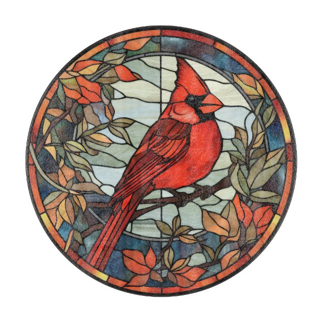 Stained Glass Cardinal Cutting Board (Front)