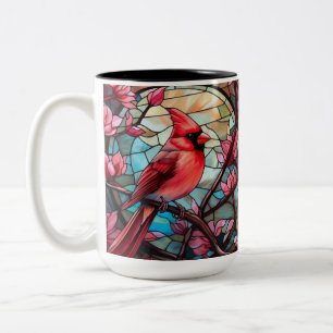 Stained glass Cardinal Two toned coffee mug 