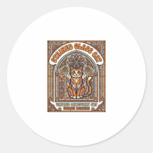 Stained Glass Cat Cat Stained Glass Church Vintage Classic Round Sticker