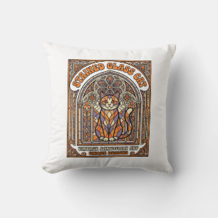 Stained Glass Cat Cat Stained Glass Church Vintage Cushion
