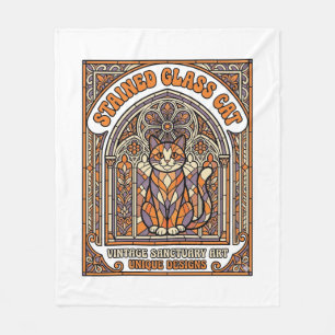 Stained Glass Cat Cat Stained Glass Church Vintage Fleece Blanket
