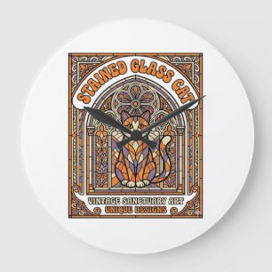 Stained Glass Cat Cat Stained Glass Church Vintage Large Clock