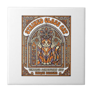 Stained Glass Cat Cat Stained Glass Church Vintage Tile