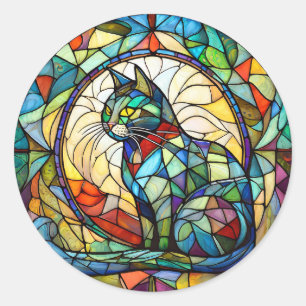 Stained Glass Cat Classic Round Sticker