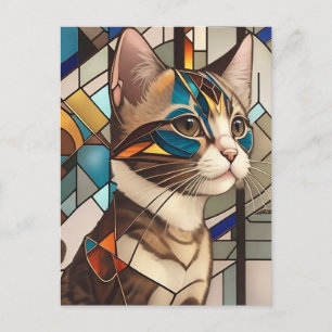 Stained Glass Cat Illustration Postcard