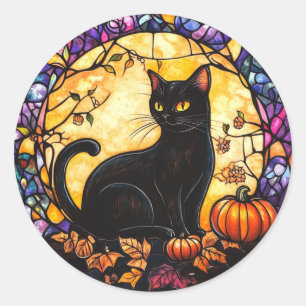 Stained Glass Cat in the Moonlight Stickers