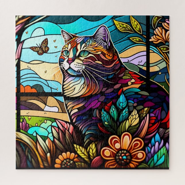 Stained Glass Cat Jigsaw Puzzle (Vertical)