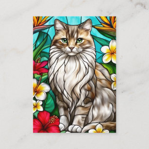 Stained-Glass Cat Portrait Elegant Longhair Cat Enclosure Card