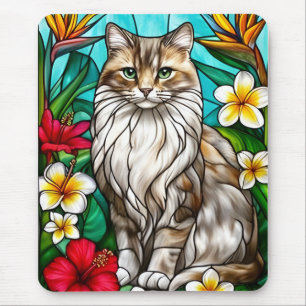 Stained-Glass Cat Portrait Elegant Longhair Cat Mouse Mat