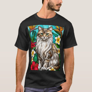 Stained-Glass Cat Portrait Elegant Longhair Cat T-Shirt