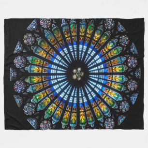 Stained Glass Cathedral Rosette Fleece Blanket