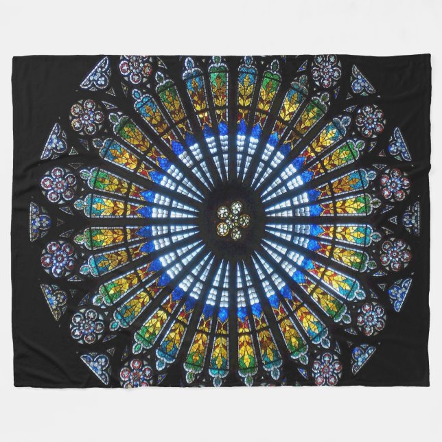 Stained Glass Cathedral Rosette Fleece Blanket (Front (Horizontal))