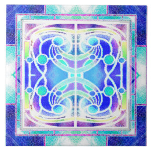  Stained Glass Cathedral Window in Blue and Green Tile