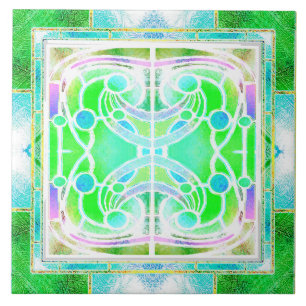 Stained Glass Cathedral Window in Cool Mint Green Tile