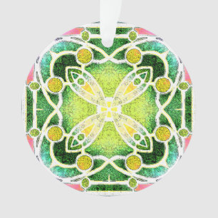 Stained Glass Cathedral Window in Green and Lime Ornament