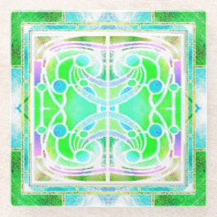 Stained Glass Cathedral Window in Green and Mint Coaster