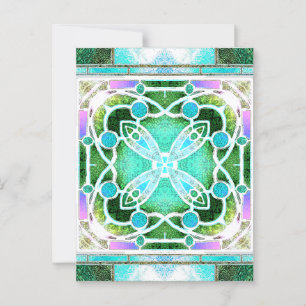 Stained Glass Cathedral Window in Green and Mint Postcard
