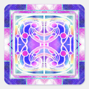 Stained Glass Cathedral Window in Lilac and Pink Square Sticker