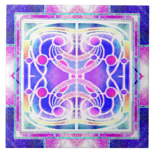 Stained Glass Cathedral Window in Lilac and Pink Tile