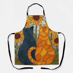 Stained Glass Cats and Sunflowers Art Design Apron